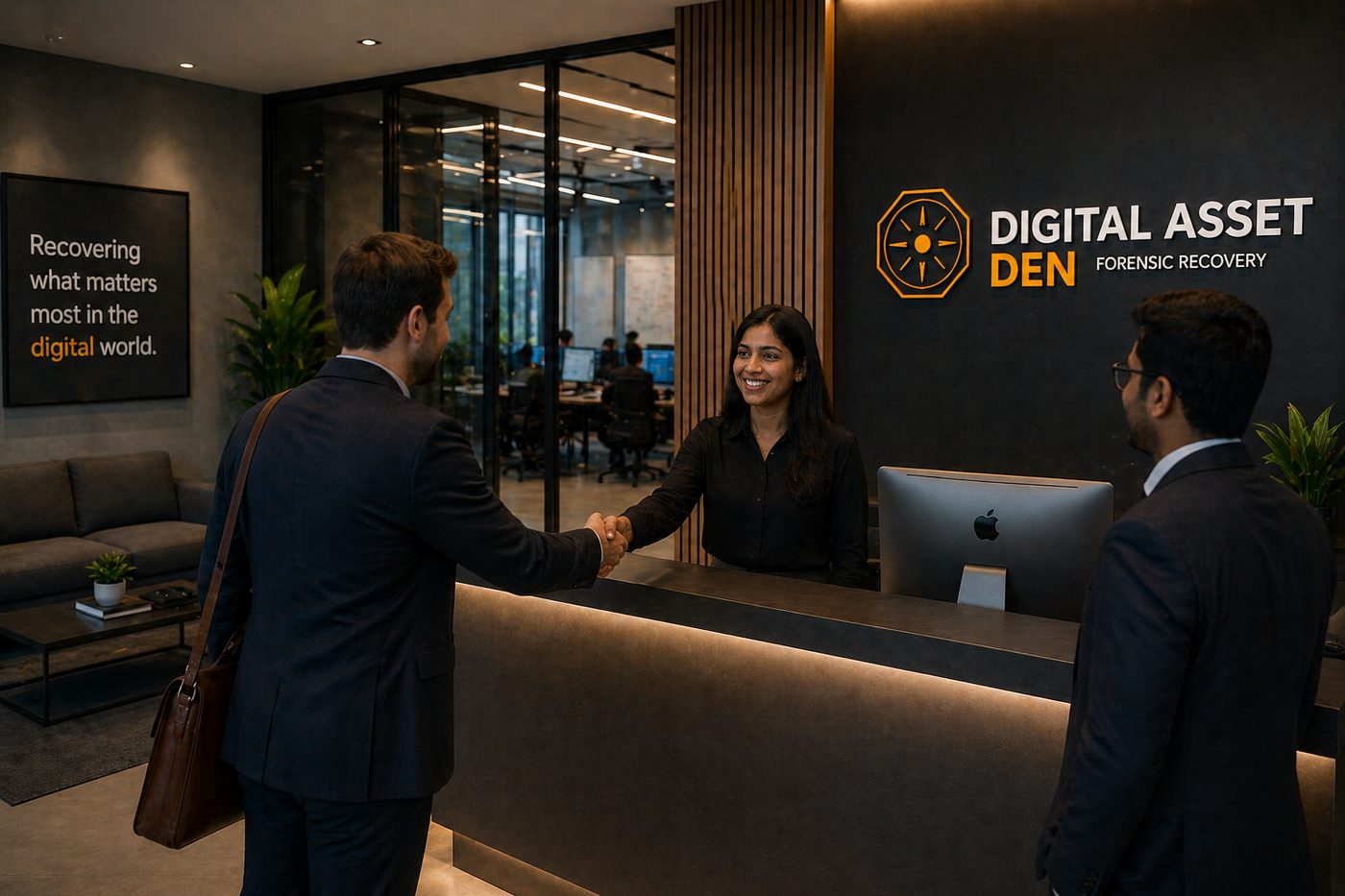 A new claimant being welcomed at the Digital Asset Den reception